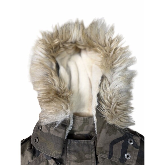Express Women’s Sz M Camo Hooded Coat Jacket Soft Faux Fur Lined Removable Vest - Picture 5 of 16